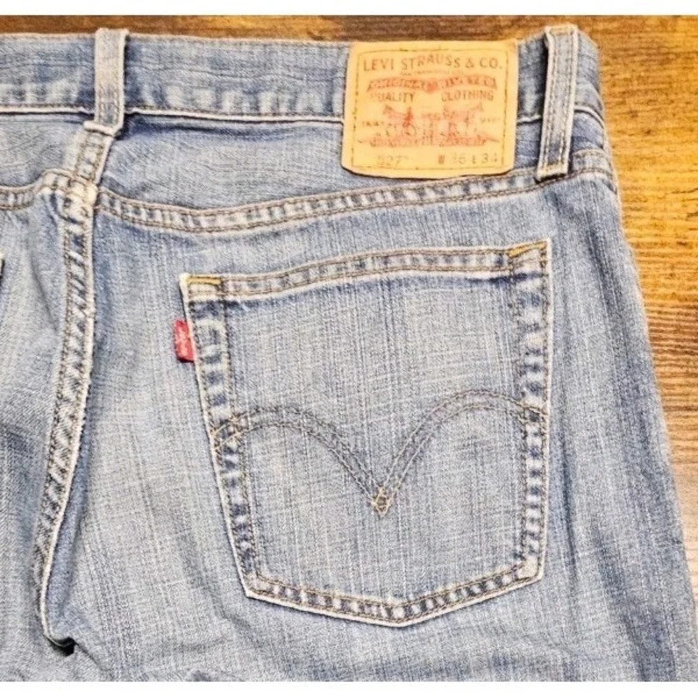 Y2K Levis 527 Jeans Mens 36x34 Blue Med Wash‎ Bootcut Distressed Denim Western